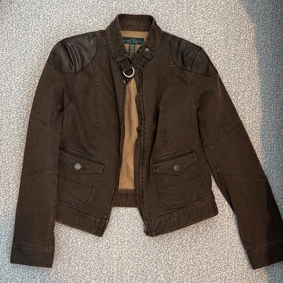 Ralph Lauren Jackets & Blazers - VINTAGE Ralph Lauren Military Style Denim Jacket with Leather Shoulders